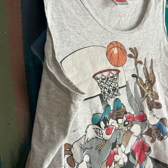 Vintage 1994 Graphic Tank Top - Warner Bros Basketball - Men's M Single Stitch - Picture 10 of 16